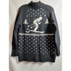 CHAPS Mock Neck Pullover Knit Sweater Sz XL Black White Fisherman Ski Holiday